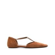 T-Strap Platte Sandaal TotêMe , Brown , Dames