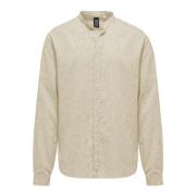 Mandarijn Kraag Linnen Katoen Shirt BomBoogie , Beige , Heren