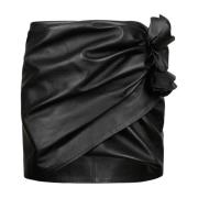Draped Leather Black Mini Skirt Magda Butrym , Black , Dames