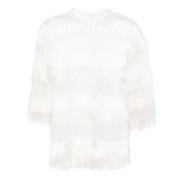 Franje Strepen Organza Top Genny , White , Dames