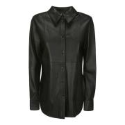 Slim Leren Shirt TotêMe , Black , Dames