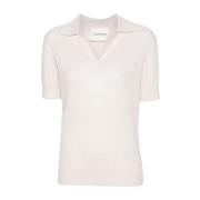 Ivoor Wit Linnen-Katoen Polo Shirt Closed , White , Dames