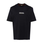 Navy Blue Crew Neck T-shirt Ermenegildo Zegna , Black , Heren
