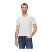Stretch Katoenen T-shirt - V-hals Guess , White , Heren