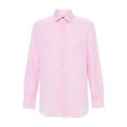 Roze Linnen-Katoenen Overhemd Finamore , Pink , Heren