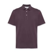 Aubergine Polo Shirt Gelaagde Details Brunello Cucinelli , Purple , He...