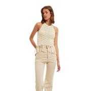 Bohemian Gehaakte Top met Franjes Ines De La Fressange Paris , Beige ,...