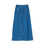 Blauwe Denim Linnen Rok Ines De La Fressange Paris , Blue , Dames