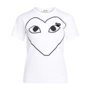 Witte T-shirt met zwart hart Comme des Garçons Play , White , Dames