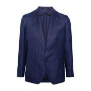 Blauwe Herringbone Jas Broche Detail Tagliatore , Blue , Heren