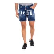 Korte Katoenen Shorts met Vlekdetail Dsquared2 , Blue , Heren