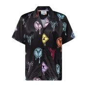 Satin-look shirt met logo prints Carlo Colucci , Multicolor , Heren