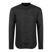 Linnen Mandarin Kraag Shirt Brian Dales , Black , Heren