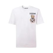 Wit Logo Print T-shirt Moschino , White , Heren