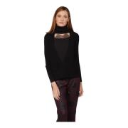 Zwarte gekruiste nek trui met kanten details Twinset , Black , Dames