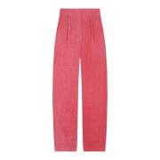 Gestreepte linnen broek met hoge taille Cortana , Pink , Dames