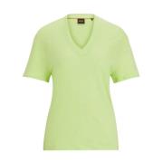 Groene Linnen V-Hals T-Shirt Boss , Green , Dames