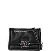 Zachte Leren Crossbody Tas Handtekening Stijl Karl Lagerfeld , Black ,...