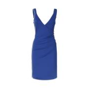 Blauwe Mouwloze V-hals Gedrapeerde Jurk Guess , Blue , Dames