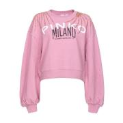 Glanzend Geborduurd Sweatshirt Ceresole Logo Pinko , Pink , Dames