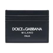 Midnight Blue Leren Kaarthouder met Logo Print Dolce & Gabbana , Blue ...