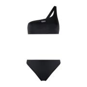 Zwarte Zee Bikini Geborduurd Logo Off White , Black , Dames