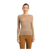 Beige Boatneck Lurex Sweater Twinset , Brown , Dames