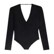 Luxe Wol Kasjmier Zijde V-Hals Bodysuit Saint Laurent , Black , Dames