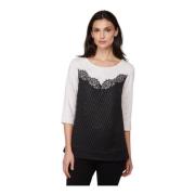 Zwart en wit kant top zigzag Twinset , Black , Dames