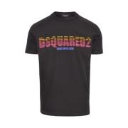 Zwart Katoenen T-shirt met Iconisch Logo Dsquared2 , Black , Heren