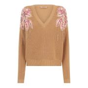 Beige Bloemen Top met Versiering Twinset , Beige , Dames