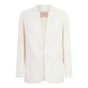 Witte Linnen Gewassen Blazer Twinset , White , Dames