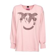 Katoen Roze Ronde Hals Sweater Pinko , Pink , Dames