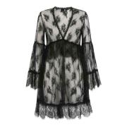 Zwarte Kanten Jurk V-Hals Lange Mouw Pinko , Black , Dames