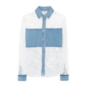 Blauwe Denim Bloemenkant Shirt Liu Jo , Multicolor , Dames