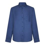 Blauwe Linnen Button-Down Overhemd Sease , Blue , Heren