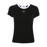 Zwart Jersey Logo Print T-shirt Msgm , Black , Dames
