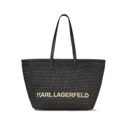 Raffia Tote Tas met Geborduurd Logo Karl Lagerfeld , Black , Dames