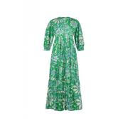 Maxi Jurk met Borduursel en Pofmouwen Fabienne Chapot , Green , Dames