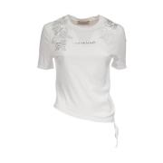 Katoenen T-shirt met bloemenborduursel Ermanno Scervino , White , Dame...