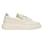 Dames Beige Leren Lage Sneakers met een Decoratieve Rits Er00112644 Es...