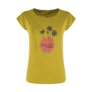 Katoen Logo Print Ronde Hals T-shirt YES ZEE , Yellow , Dames