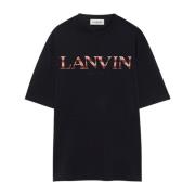 Zwart Katoenen Jersey T-shirt met Geborduurd Logo Lanvin , Black , Her...