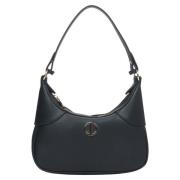 Zwarte Halvemaan Leren Tas Estro , Black , Dames