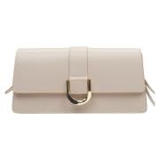 Beige Leren Handtas met Gouden Accenten Estro , Beige , Dames