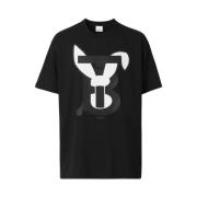 Katoenen T-shirt met Brand Print Burberry , Black , Dames