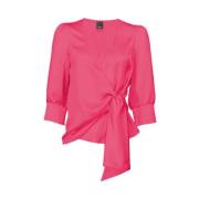 Blouse met V-hals en elastische mouwen Pinko , Pink , Dames