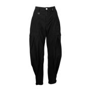 Zwarte Katoenen Poplin Broek High , Black , Dames