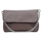 Dames Donkerbruine Leren Crossbody Tas met Zilveren Ketting Estro , Br...