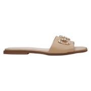 Dames Beige Platte Slide Sandalen met Gouden Ornament Er00113098 Estro...